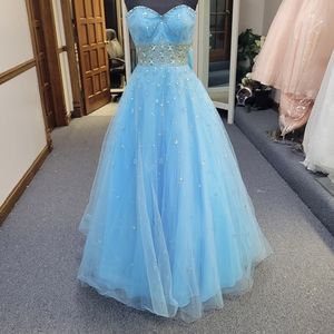 MORI LEE SPLASH BLUE BALLGOWN DRESS